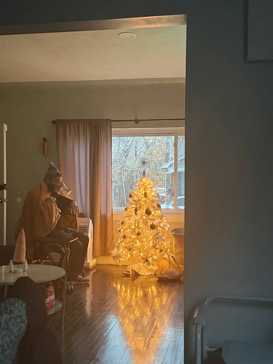 Resident enjoying a cozy evening