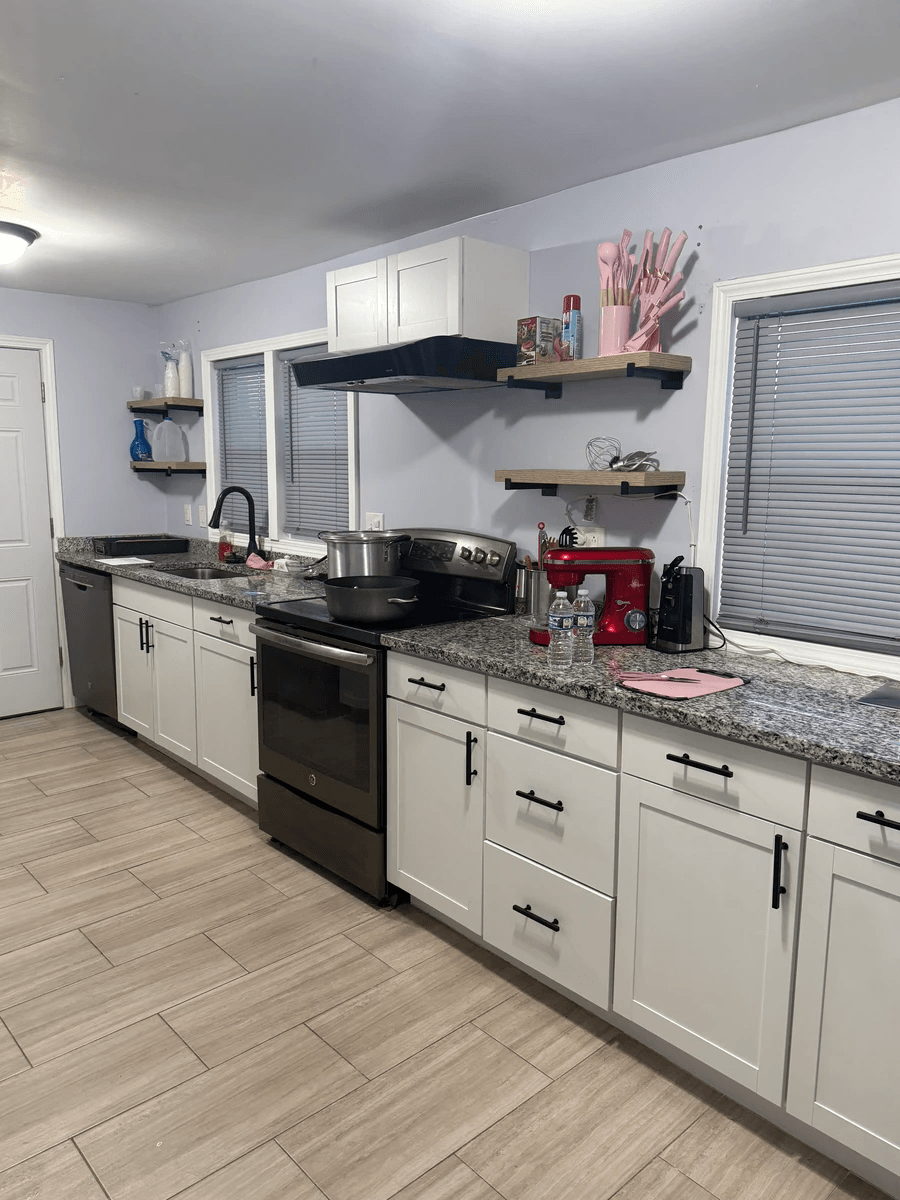 Modern kitchen with granite counters